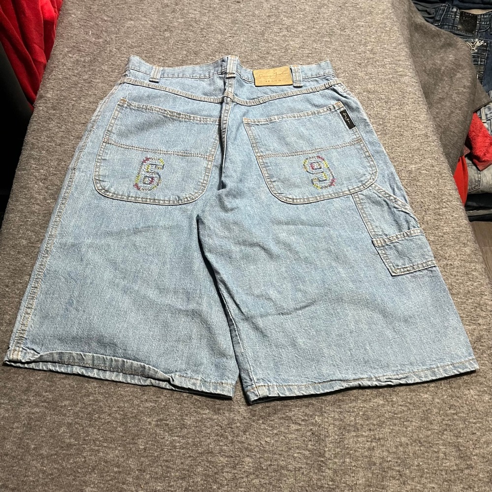 Sean John Baggy Denim Shorts Light Wash 69 Applique Carpenter Mens 34 Y2K Rare
